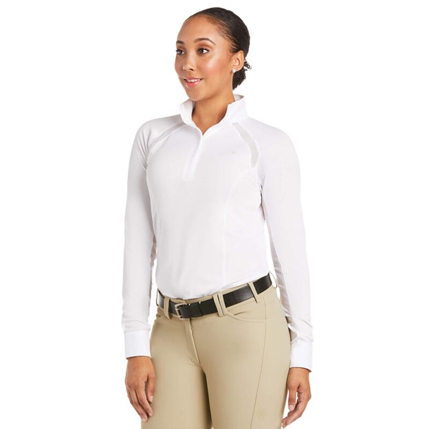 ***SALE ONLY (1) XL LEFT*** Ariat Women's Sunstopper Pro 2.0 Quarter-Zip Mock Collar L/S Show Shirt - White