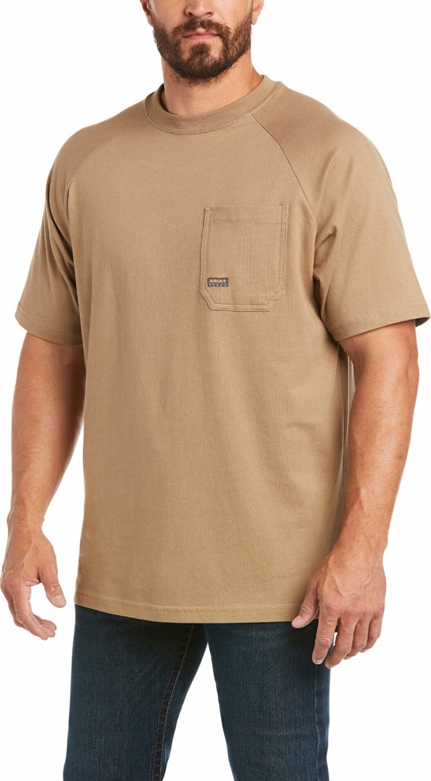*SALE* ONLY 3XL & 4XL LEFT!!  Ariat Rebar Cotton Strong Crewneck Pocket S/S Shirt - Khaki