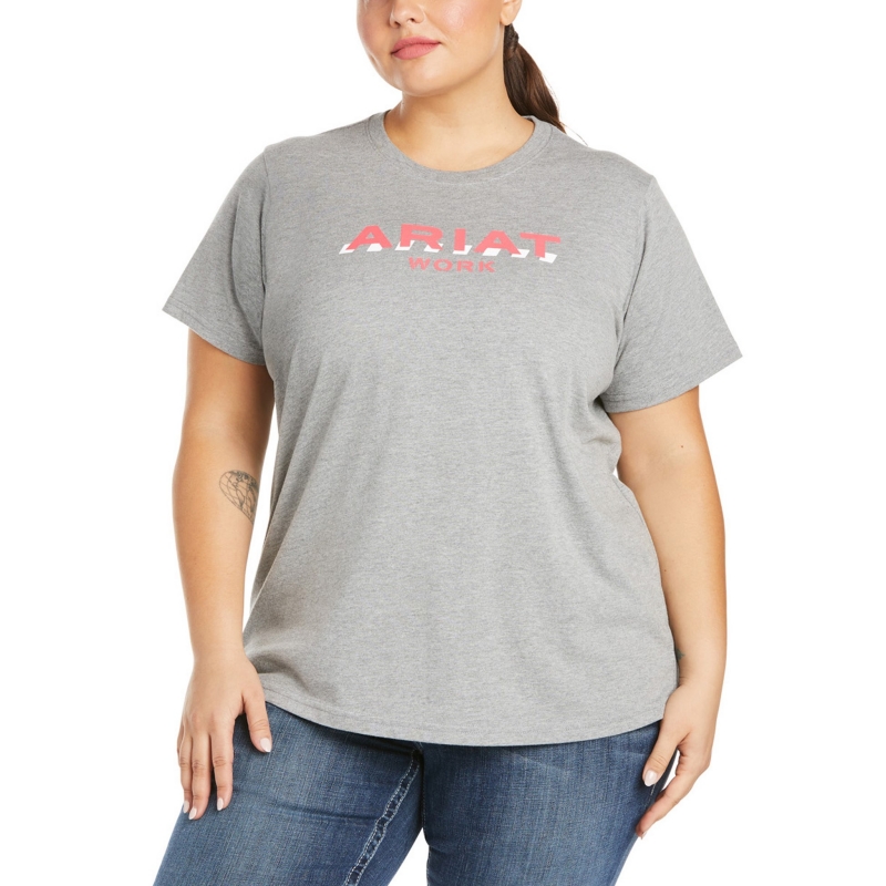 *SALE* LIMITED SIZES & QUANTITIES LEFT!!  Ariat Women's Rebar Cotton Strong Logo Crewneck S/S Shirt - Heather Grey