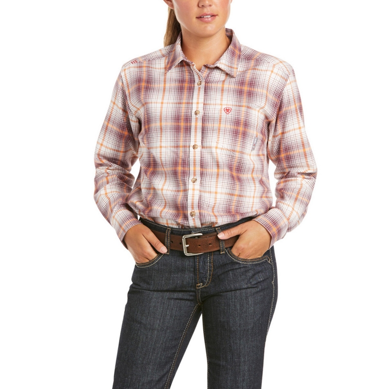 *SALE* ONLY ONE (1) 3X-PLUS LEFT!! Ariat Women's FR Bria Button Front L/S Work Shirt - Merlot Plaid