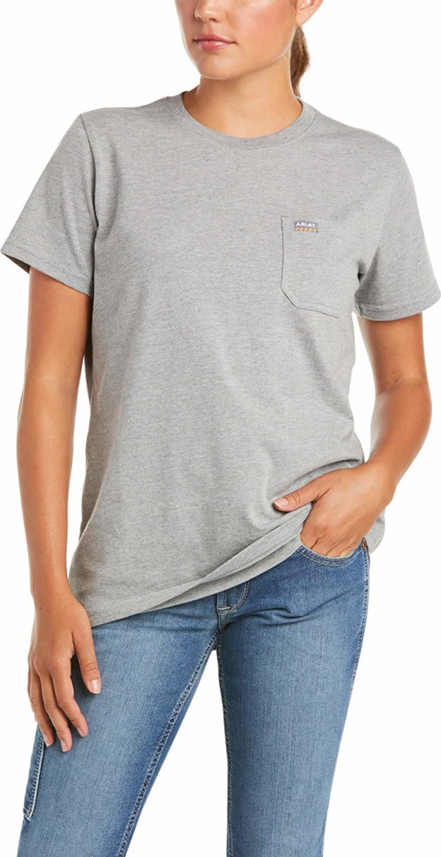 *SALE* LIMITED SIZES & QUANTITIES LEFT!!  Ariat Women's Rebar Cotton Strong Pocket Crewneck S/S Shirt - Heather Grey