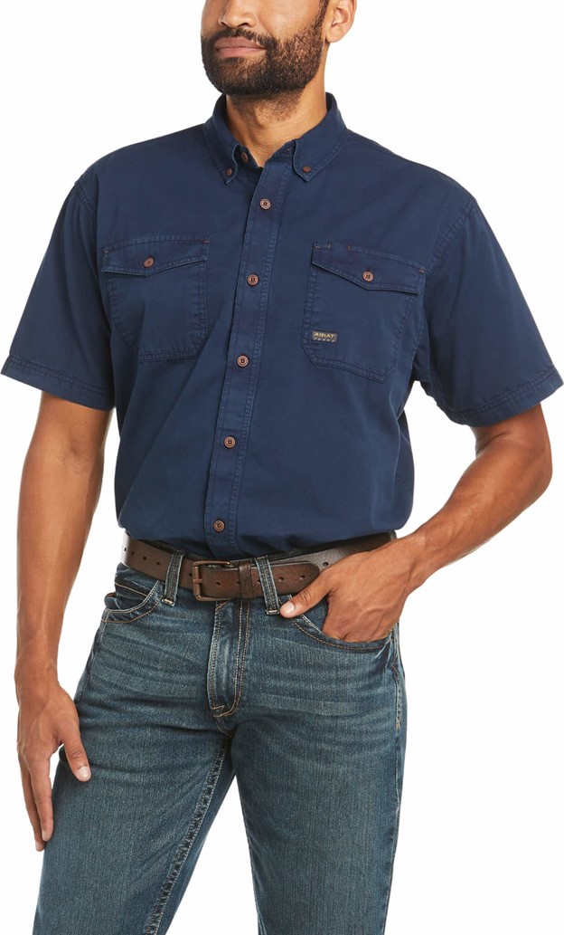 Ariat Rebar Washed Twill Button Front S/S Work Shirt - Navy