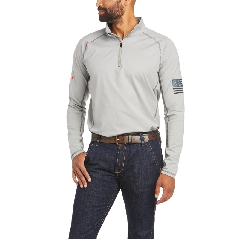 Ariat FR Combat Stretch Patriot Quarter-Zip L/S Shirt - Silver Fox