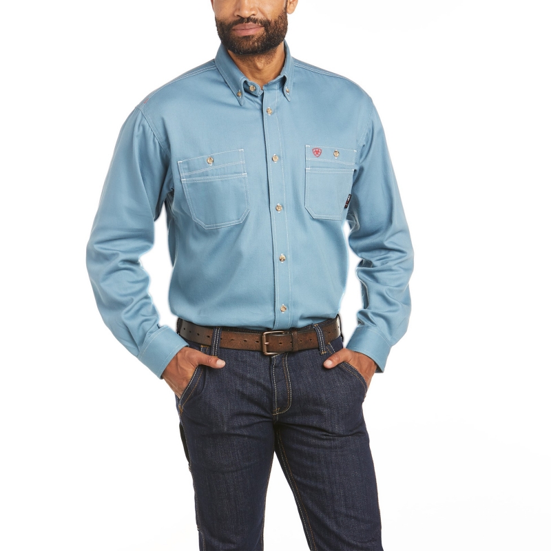 Ariat FR Button Front Vented Work Shirt - Steel Blue