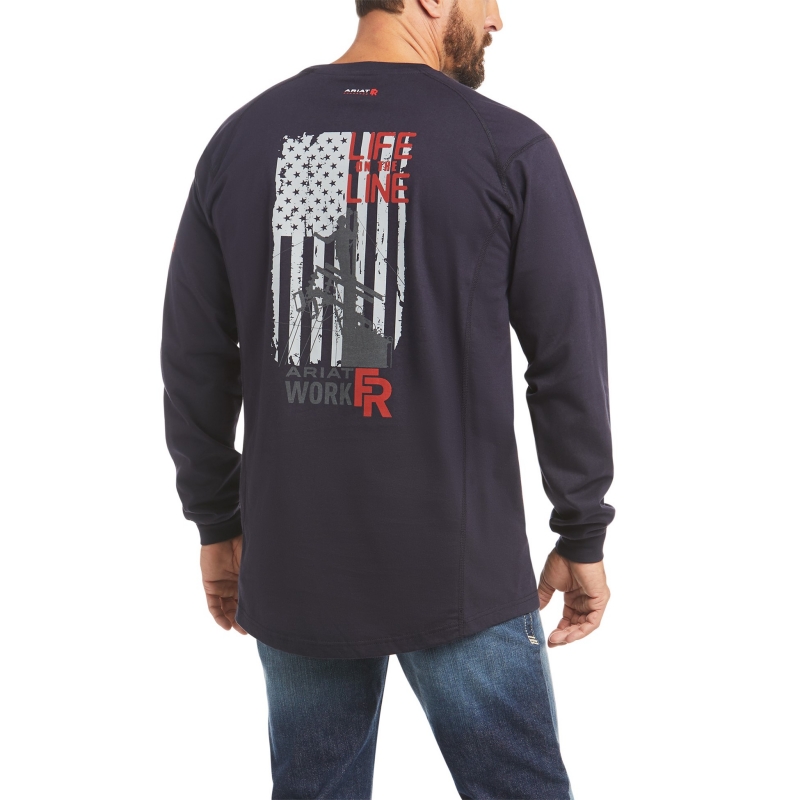 Ariat FR Air Life On The Line Crewneck L/S Shirt - Navy