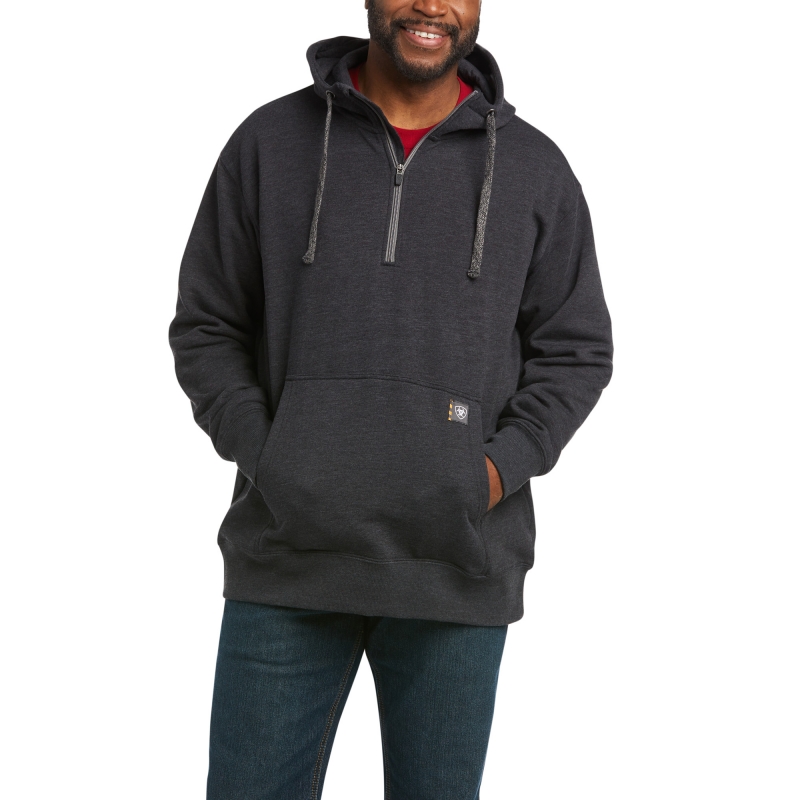 Ariat Rebar Workman Quarter-Zip Hooded Sweatshirt - Charcoal