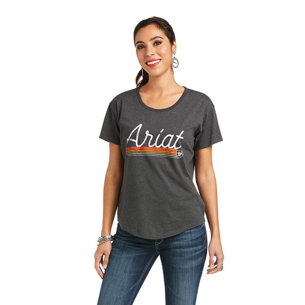 *SALE* LIMITED SIZES & QUANTITIES LEFT!!  Ariat Women's Underline Script Scoop Neck S/S Shirt - Charcoal Grey