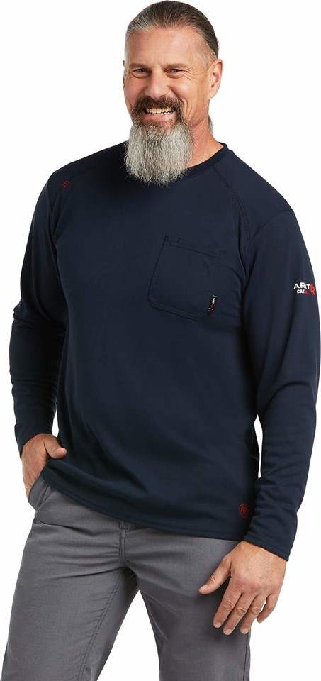 Ariat FR Max Protect Crewneck  Pocket Inherent L/S Shirt - Navy
