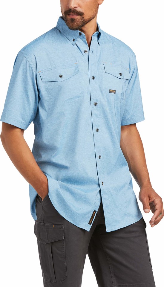 *SALE* LIMITED SIZES & QUANTITIES LEFT!!  Ariat Rebar Made Tough VentTEK DuraStretch Button Front S/S Work Shirt - Deep Water Heater