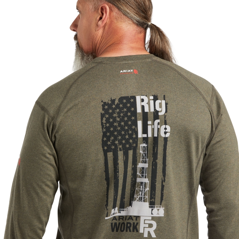 *SALE* LIMITED SIZES & QUANTITIES!!  Ariat FR Air Rig Life Crewneck Graphic L/S Shirt - Sage Heather