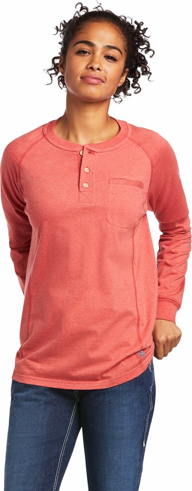 *SALE* ONLY 2X-PLUS LEFT!! Ariat Women's FR Air Henley L/S Shirt - Cranberry Heather