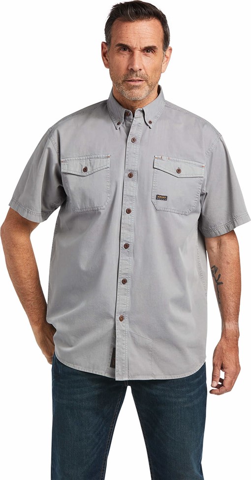 *SALE* LIMITED SIZES & QUANTITIES LEFT!!  Ariat Rebar Washed Twill Button Front S/S Work Shirt - Silver Fox