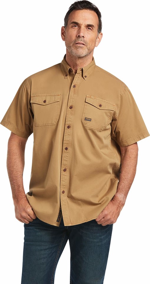 Ariat Rebar Washed Twill Button Front S/S Work Shirt - Khaki