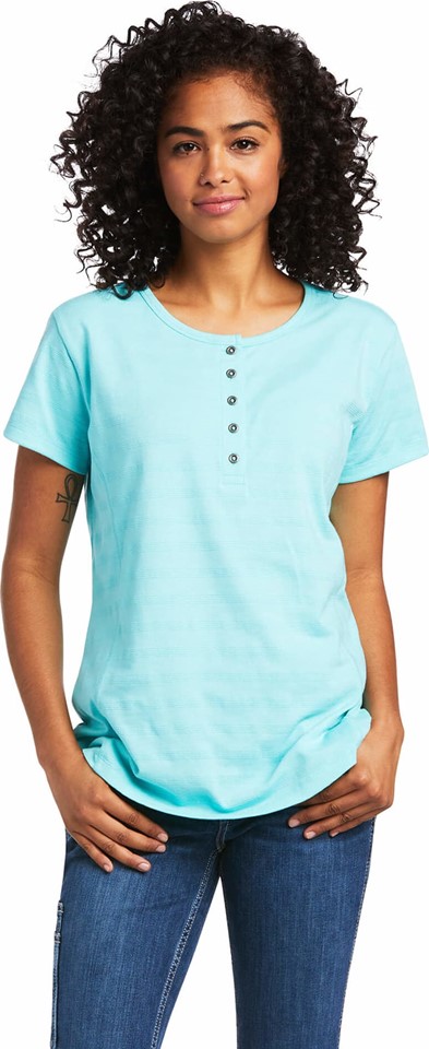 *SALE* ONLY S - M - L - XL - 2XL - 1X LEFT!! Ariat Women's Rebar Henley S/S Shirt - Aqua Sky