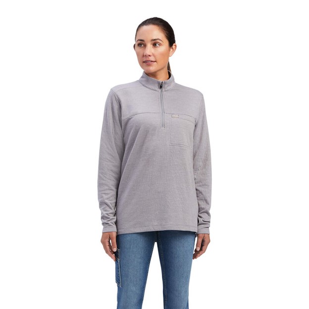 *SALE* LIMITED SIZES & QUANTITIES LEFT!!  Ariat Women's Rebar Foundation Quarter-Zip L/S Shirt - Heather Grey