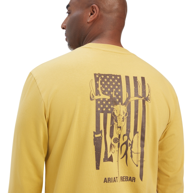 Ariat Rebar Cotton Strong Outdoor Graphic Crewneck Pocket L/S Shirt - Antique Gold