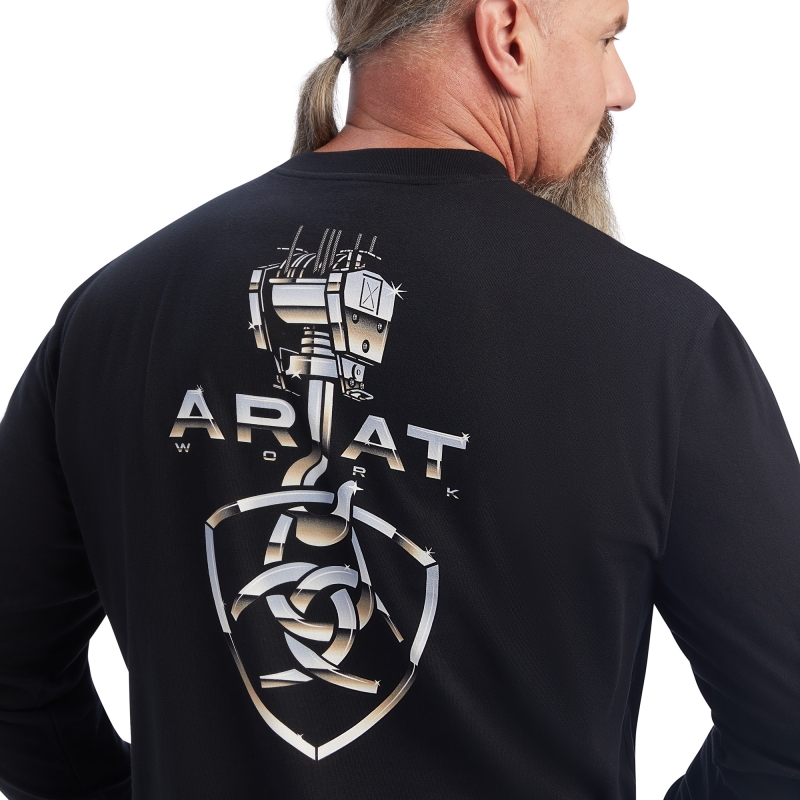 **ONLY ONE SIZE LARGE LEFT**Ariat Rebar Cotton Strong Heavy Lifting Graphic Crewneck Pocket L/S Shirt - Black