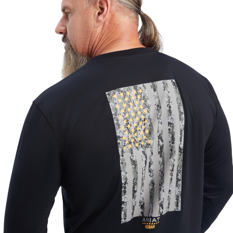*SALE* LIMITED SIZES & QUANTITIES LEFT!!  Ariat Rebar Workman Reflective Flag Graphic Pocket L/S Shirt - Black