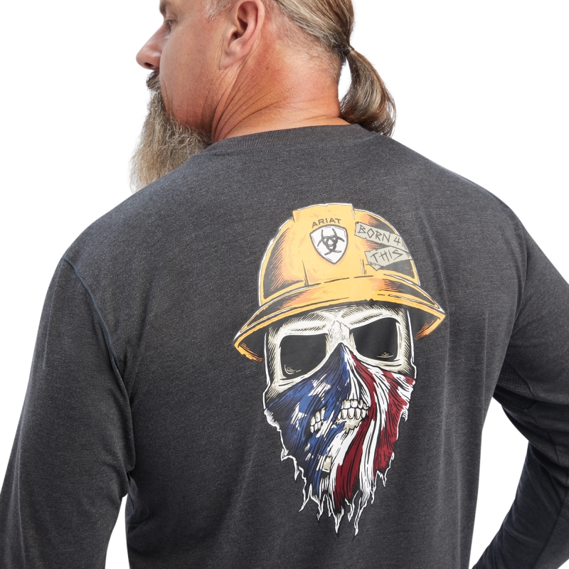 *SALE* LIMITED SIZES & QUANTITIES LEFT!!  Ariat Rebar Workman Born For This Graphic Pocket L/S Shirt - Charcoal Heather