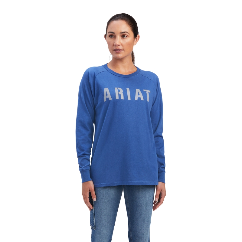 *SALE* LIMITED SIZES & QUANTITIES LEFT!!  Ariat Rebar Cotton Strong Block Logo L/S Shirt - True Navy/ Alloy