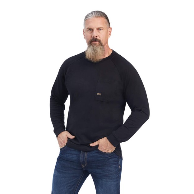 *SALE* LIMITED SIZES & QUANTITIES LEFT!!  Ariat Rebar Cotton Strong Crewneck Pocket L/S Shirt - Black