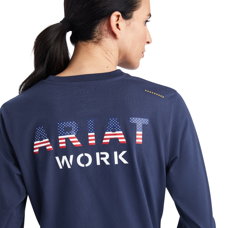 *SALE* LIMITED SIZES & QUANTITIES LEFT!!  Ariat Women's Rebar Workman USA Logo L/S Shirt - Mood Indigo
