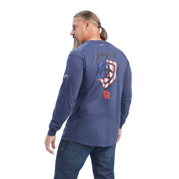 *SALE* ONLY S - M LEFT!! Ariat FR Air Henley Graphic Service Pocket Shirt - Navy Heather