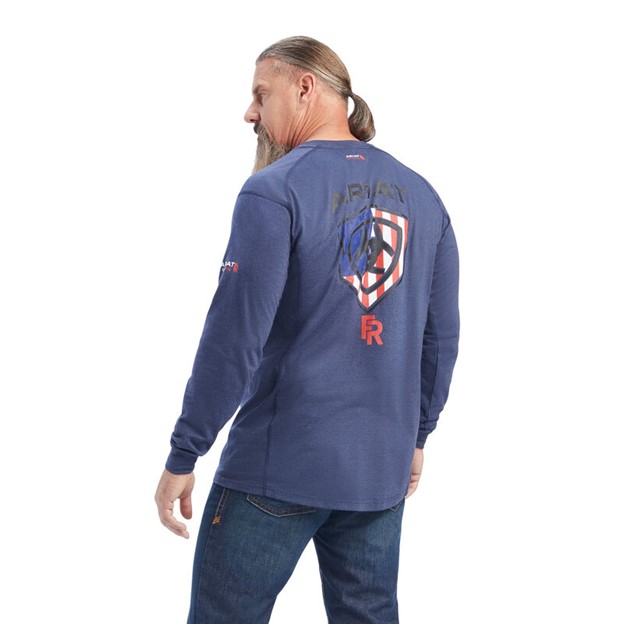 Ariat FR Air Henley Graphic Service Pocket Shirt - Navy Heather