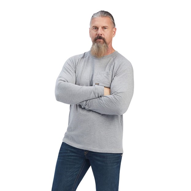 *SALE* LIMITED SIZES & QUANTITIES LEFT!!  Ariat Rebar Cotton Strong Crewneck Pocket L/S Shirt - Heather Grey