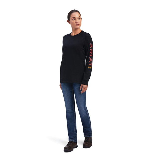 Ariat Women's Rebar Cotton Strong Logo Graphic L/S Shirt - Black