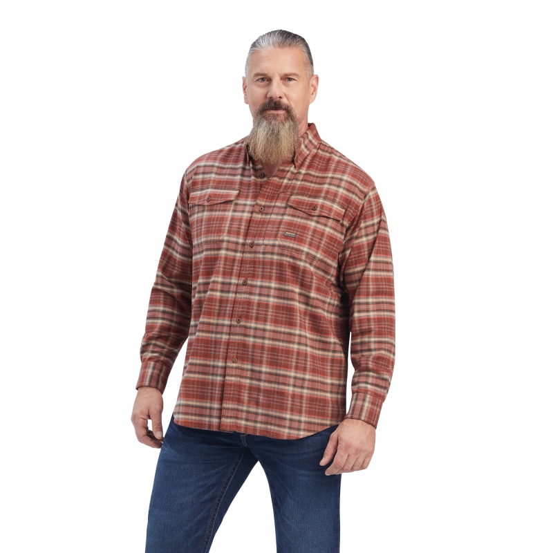 *SALE* LIMITED SIZES LEFT!!  Ariat Rebar Flannel DuraStretch Button Front L/S Shirt - Red Mahogany