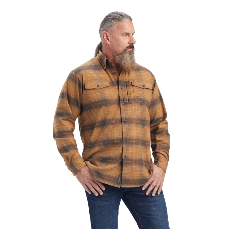 *SALE* ONLY (1) 2XL-TALL LEFT!! Ariat Rebar Flannel DuraStretch Button Front L/S Shirt - Sand