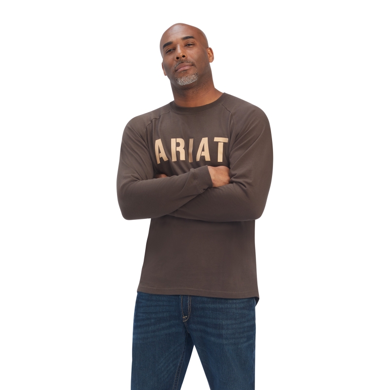 Ariat Rebar Cotton Strong™ Block Logo Crewneck L/S Shirt - Wren