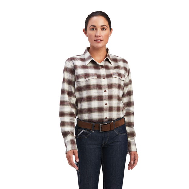 Ariat Women's Rebar Flannel DuraStretchâ„¢ Button Front L/S Shirt - Wren/ Ivory