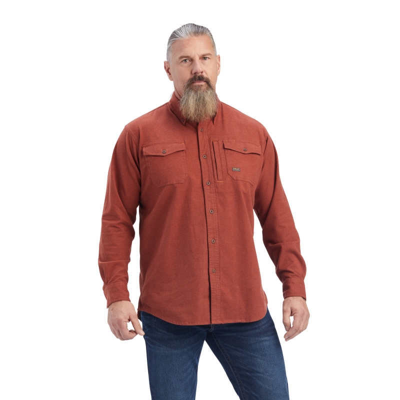 Ariat Rebar Flannel DuraStretch Button Front L/S Shirt - Cherry Mahogany