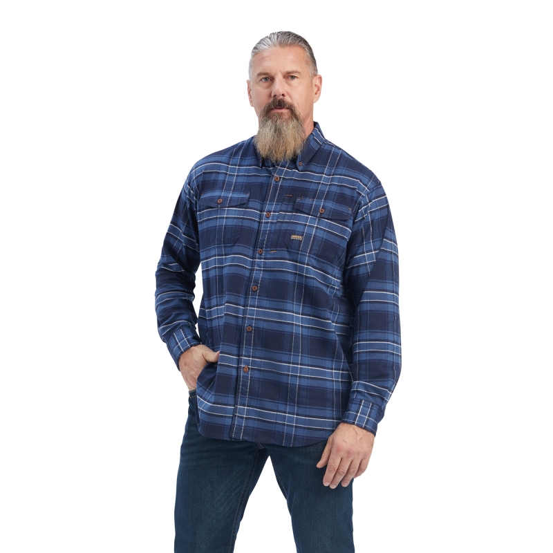*SALE* LIMITED SIZES LEFT!! Ariat Rebar Flannel DuraStretch Button Front L/S Shirt - Navy