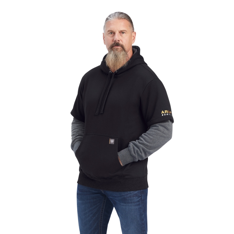 *SALE* LIMITED SIZES & QUANTITIES LEFT!!  Ariat Rebar Workman Dually Hooded Pullover Sweatshirt - Charcoal / Black