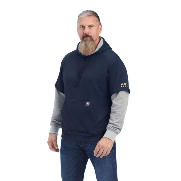 *SALE* LIMITED SIZES & QUANTITIES LEFT!!  Ariat Rebar Workman Dually Hooded Pullover Sweatshirt - Navy/ Heather Grey