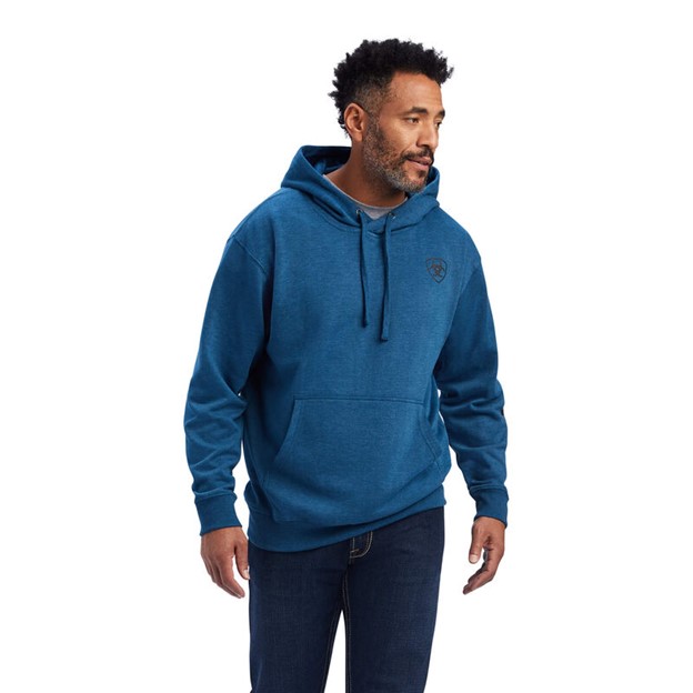 Ariat Logo Hooded Pullover Sweatshirt - Poseidon Heather