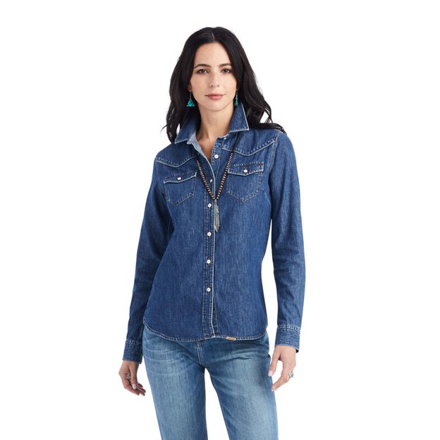 Ariat Women's Farriday Snap Front Denim L/S Shirt - Bluelight