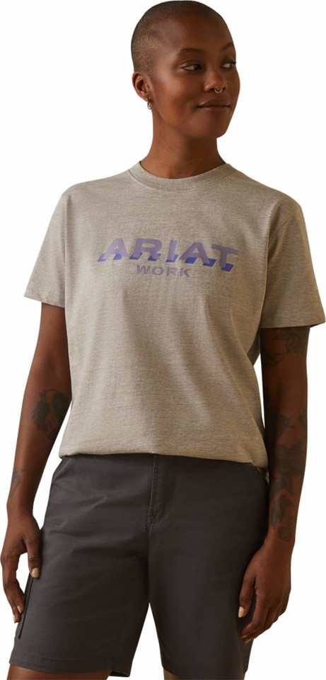Ariat Women's Rebar Cotton Strong Logo Crewneck S/S Shirt - Portabella Heather