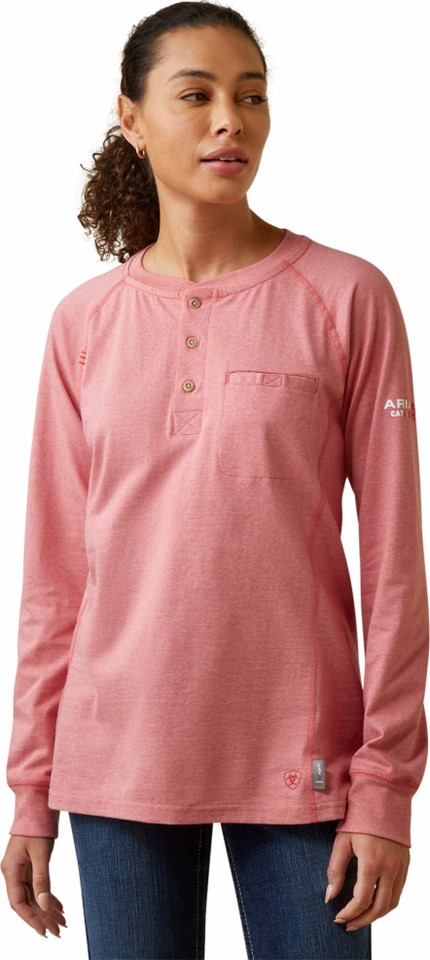 *SALE* ONLY XL - 2XL - 1X - 2X PLUS LEFT!! Ariat Women's FR Air Henley L/S Shirt - Sun Kissed Coral