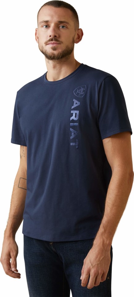 *SALE* ONLY (1) SMALL LEFT!! Ariat Vertical Logo Crewneck S/S Shirt - Navy