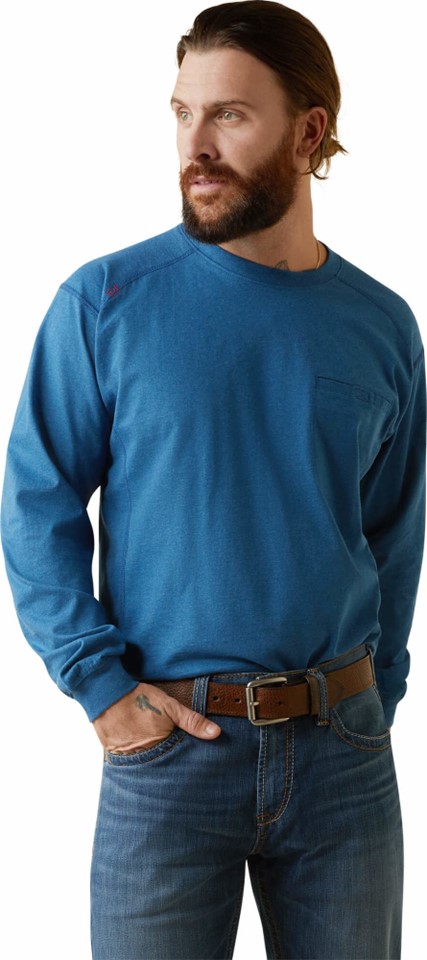 Ariat FR Air Crewneck Pocket L/S Shirt - Key Largo Heather