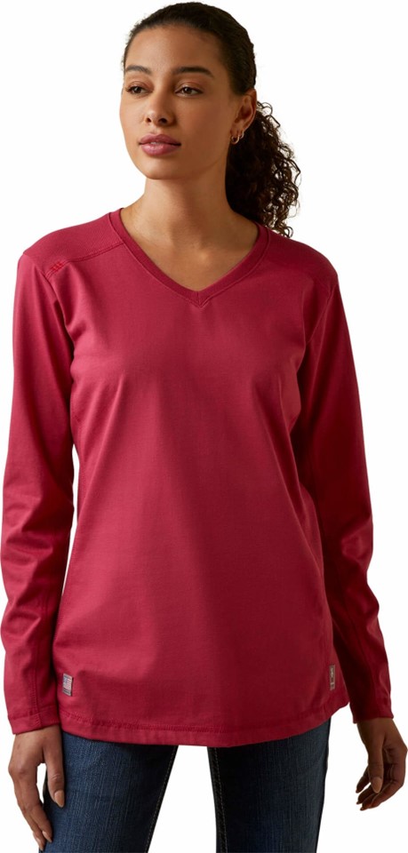 *SALE* ONLY XL - 2XL - 2X-PLUS - 3X-PLUS LEFT!! Ariat Women's FR AC V-Neck L/S Shirt - Cherries Jubilee