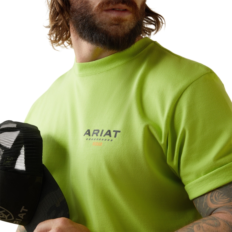 Ariat Rebar Cotton Strong Logo Crewneck S/S Shirt - Lime/ Black