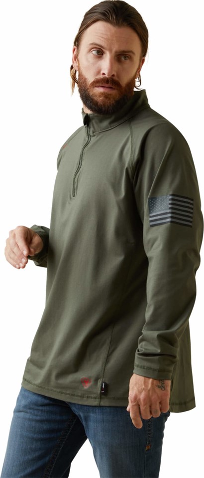 Ariat FR Stretch Patriot Quarter-Zip L/S Work Shirt - Dark Sage