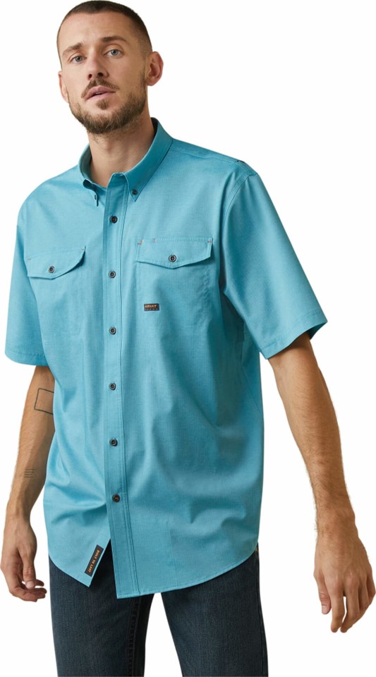 Ariat Rebar Made Tough VentTEK DuraStretch Button Front S/S Shirt - Caribbean Sea Heather