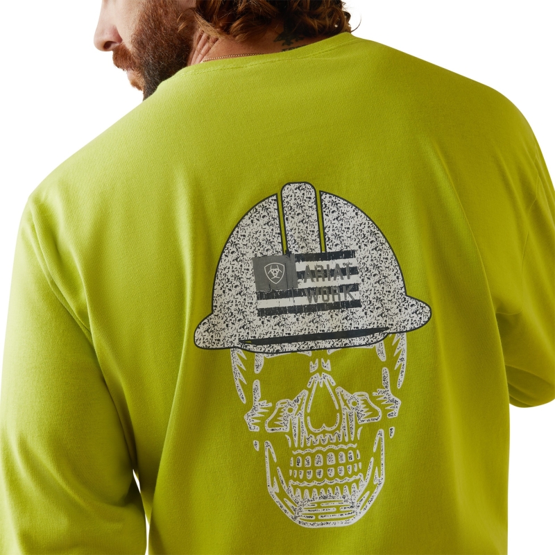 Ariat FR Roughneck Skull Logo Crewneck L/S Shirt - Bright Lime