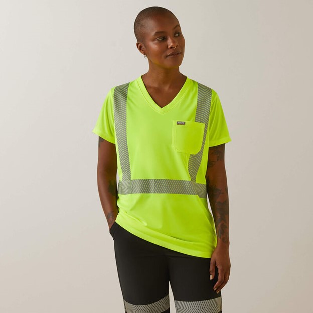 *SALE* LIMITED SIZES & QUANTITIES LEFT!!  Ariat Hi-Vis ANSI V-Neck Pocket S/S Shirt - Hi-Vis Yellow